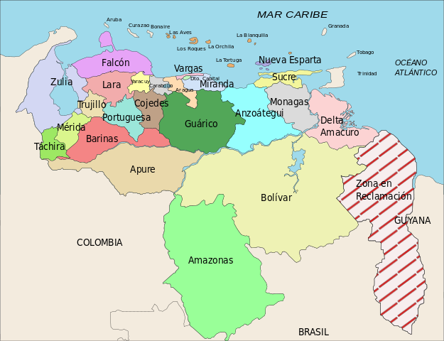 Map of the Venuezelan districs, where Venezuelan Spanish is spoken.