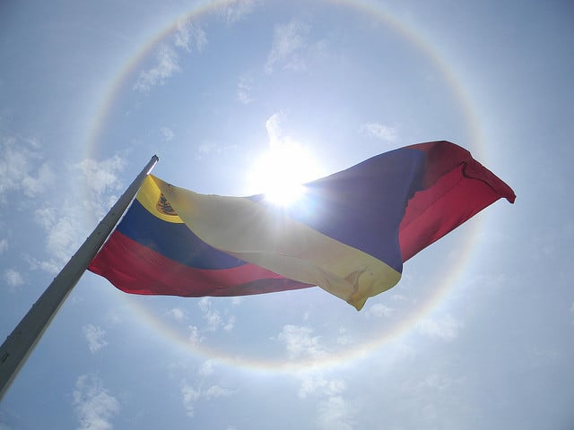 Venezuelan flag waving under the sun