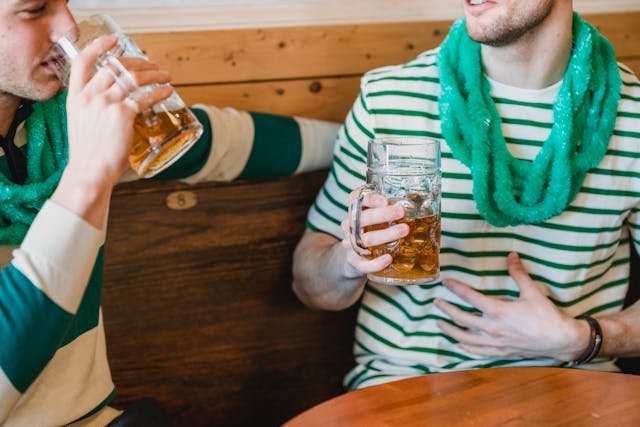 Two friends having a beer