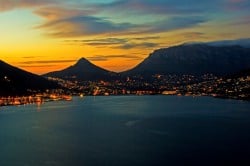 A view across Hout Bay  Harbour shortly after sunset. Taken from Chapman's Peak, Cape Town.